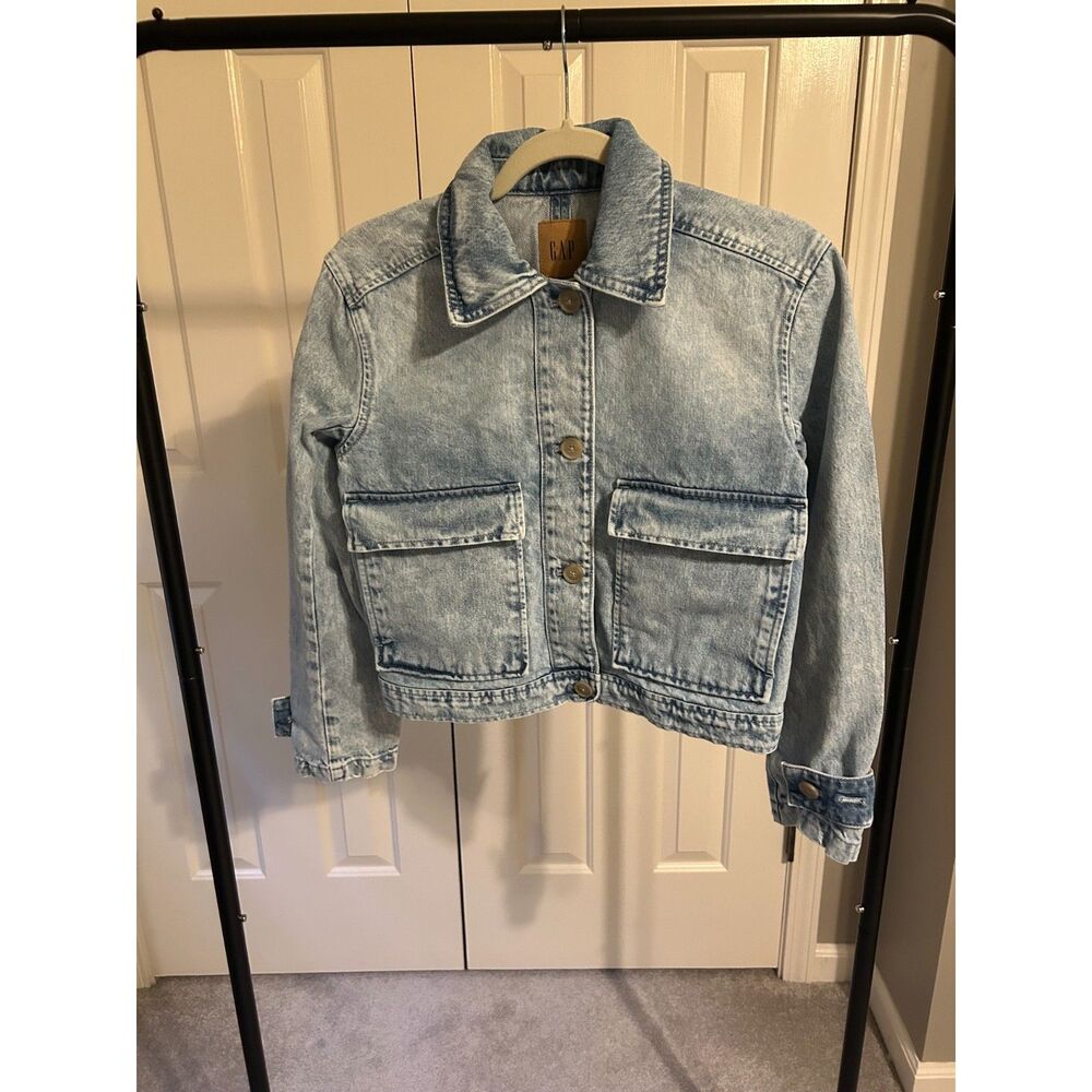 GAP Cropped Jean Jacket Light Wash Acid Washed Women Size XXS- As Is / FLAWED